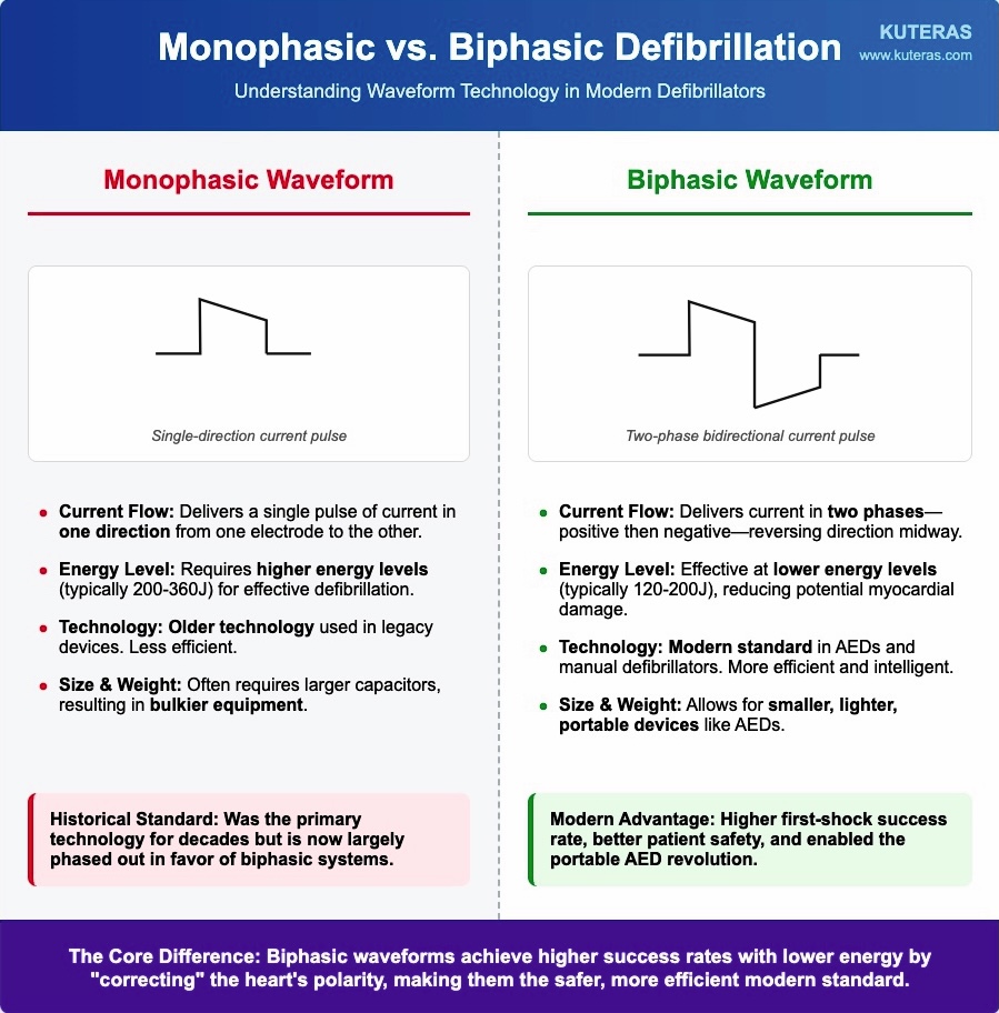 Difference Between Monophasic Vs Biphasic Waveform Defibrillator